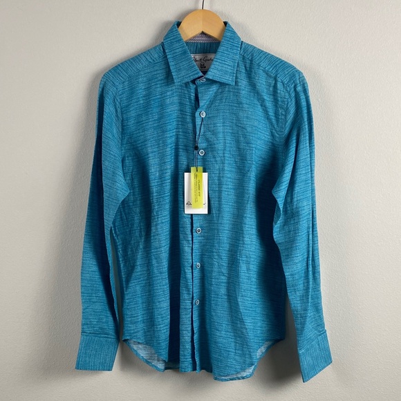 Robert Graham Brixton Linen Blend Pattern Dress ShirtClassic FitTurquoise